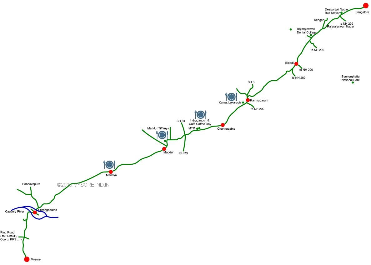 mapa de Bangalore a Mysore