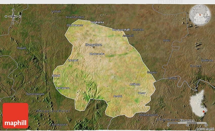 mapa de satélite de Bangalore