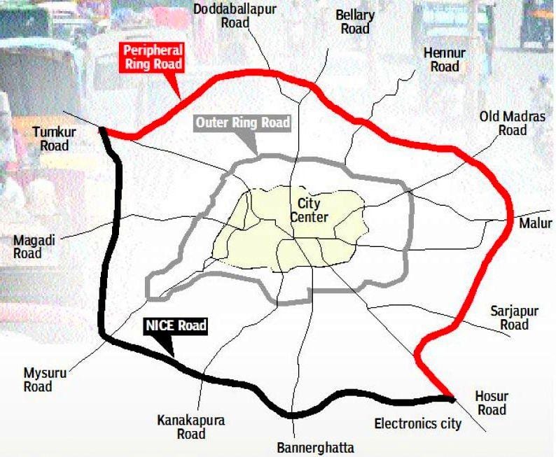 periféricos anel viario en Bangalore mapa